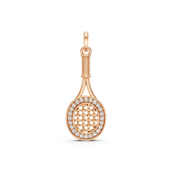 10K Rose Gold Natural Diamond Accented Tennis Racket Pendant