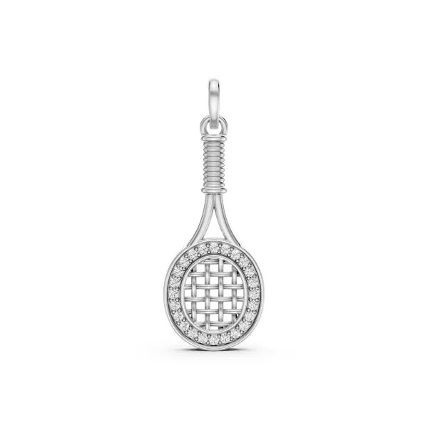 10K White Gold Natural Diamond Accented Tennis Racket Pendant