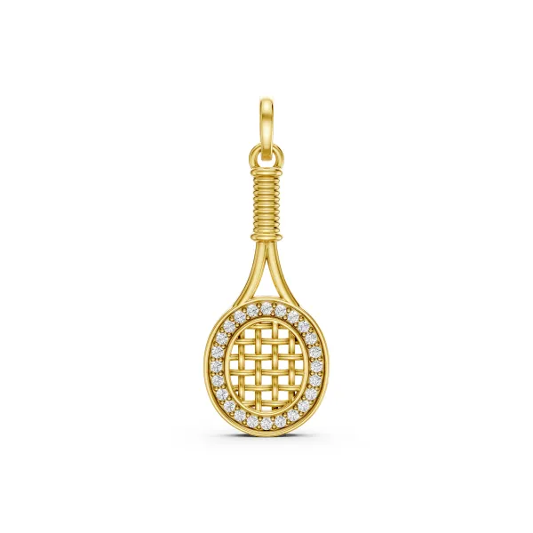 Natural Diamond Accented Tennis Racket Pendant