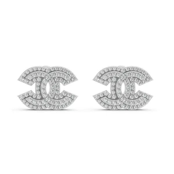 Classic CC Stud Design Round Natural Diamond Earrings