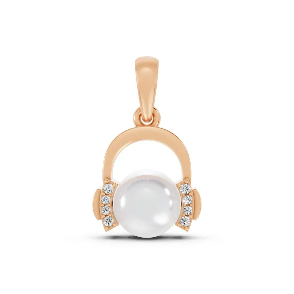 10K Rose Gold White Pearl Pendant With Small Natural Diamond