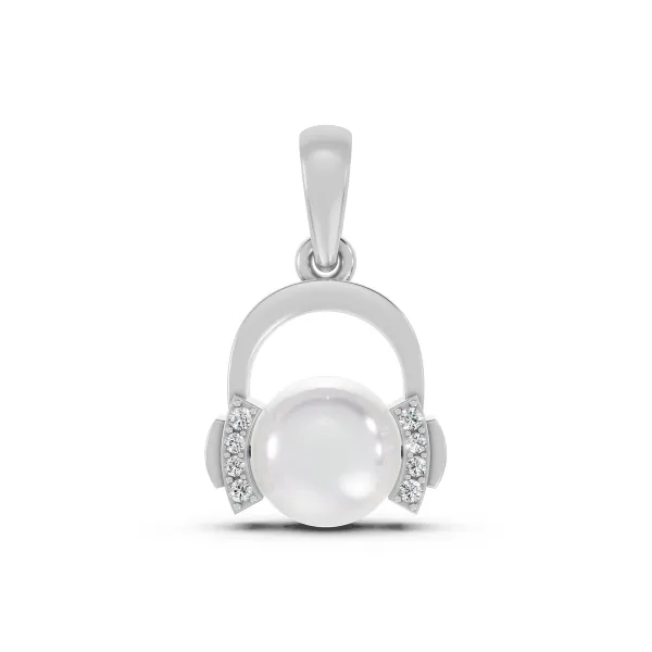 10K White Gold White Pearl Pendant With Small Natural Diamond