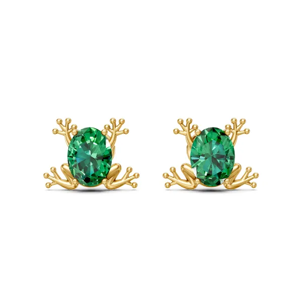 Emerald Oval 2.50 CT Gemstone Froggi Stud Earrings