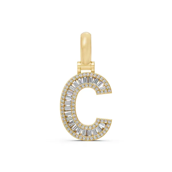 Baguette And Round Natural Diamond Letter "C" Pendant
