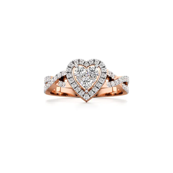 Noa 10K Rose Gold Heart Shape Natural Diamond Cluster Halo Design Engagement Ring For Women