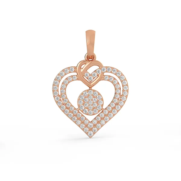 10K Rose Gold Heart In Heart Motif Natural Diamond Pendant