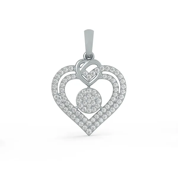 10K White Gold Heart In Heart Motif Natural Diamond Pendant