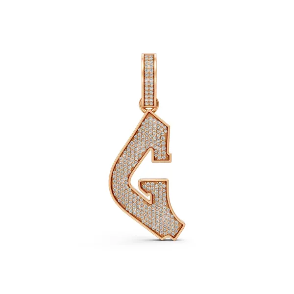 10K Rose Gold Unisex Round Natural Diamond "G" Initial Letter Pendant