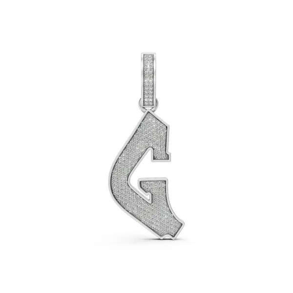 10K White Gold Unisex Round Natural Diamond "G" Initial Letter Pendant