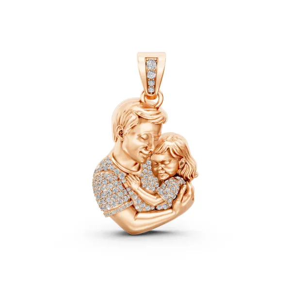 10K Rose Gold Father Hugging Child Pendant With Natural Diamond
