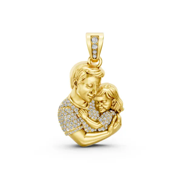 Father Hugging Child Pendant With Natural Diamond