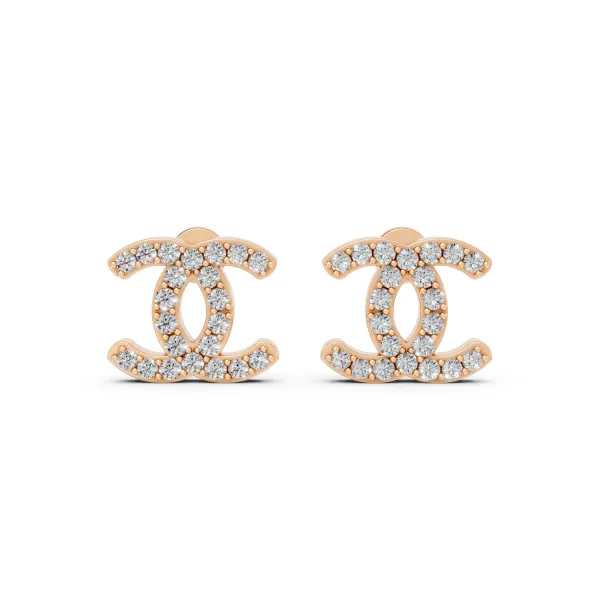 10K Rose Gold Natural Diamond CC Stud Earrings