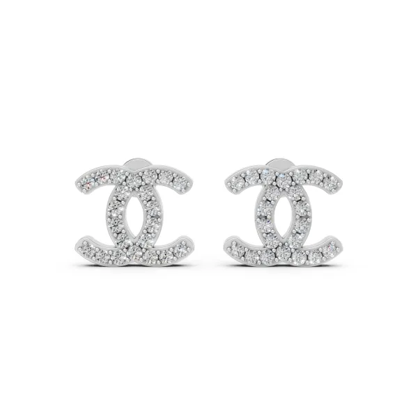 10K White Gold Natural Diamond CC Stud Earrings