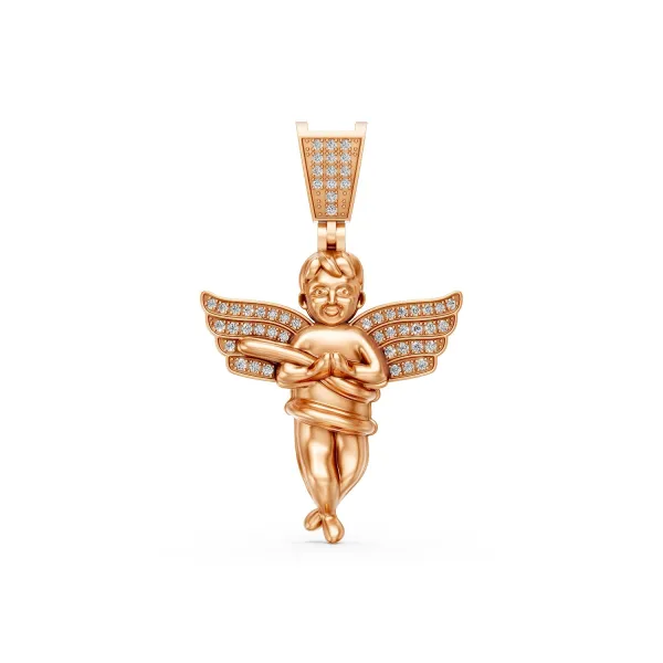 10K Rose Gold Angel Charm Natural Diamond Pendant