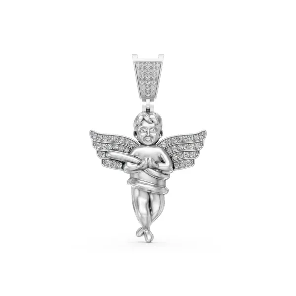 10K White Gold Angel Charm Natural Diamond Pendant
