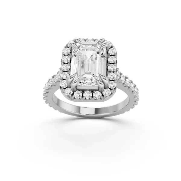 10K White Gold Emerald Cut Lab Ggrown Diamond Halo Engagement Ring