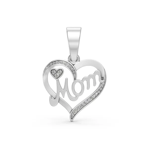10K White Gold Mom Heart Natural Diamond Pendant