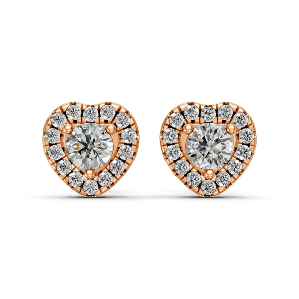 10K Rose Gold Heart Shaped Natural Diamond Halo Stud Earrings