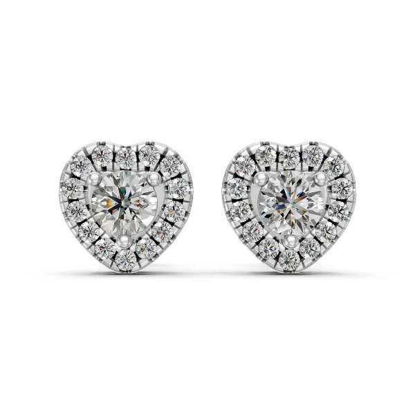 10K White Gold Heart Shaped Natural Diamond Halo Stud Earrings