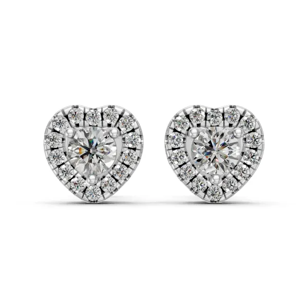 Heart Shaped Natural Diamond Halo Stud Earrings