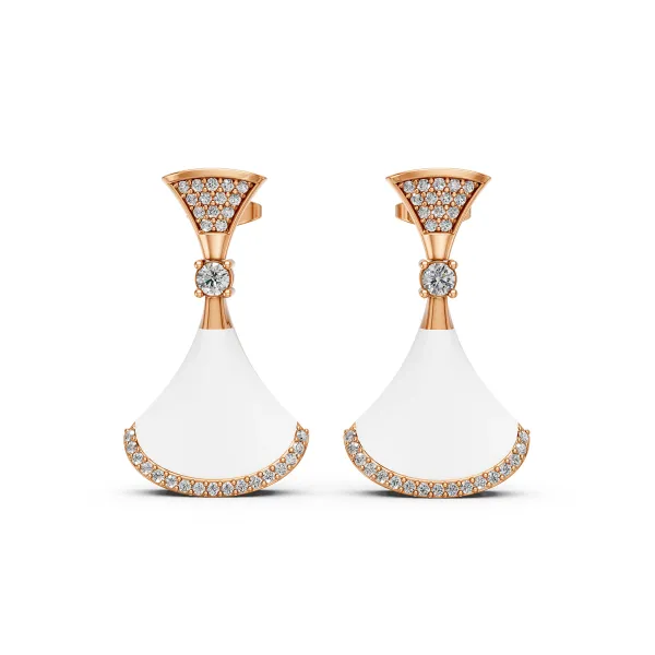 10K Rose Gold Mother Of Pearl Natural Diamond Earrings
