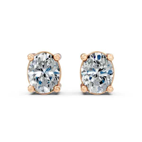 10K Rose Gold Oval Natural Diamond 0.40 Ct Solitaire Earrings