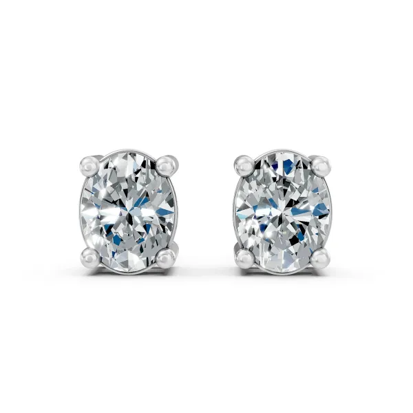 10K White Gold Oval Natural Diamond 0.40 Ct Solitaire Earrings