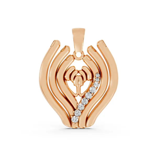 10K Rose Gold Mother And Baby Natural Diamond Hand Pendant
