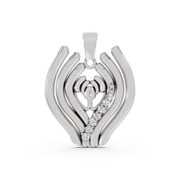 10K White Gold Mother And Baby Natural Diamond Hand Pendant
