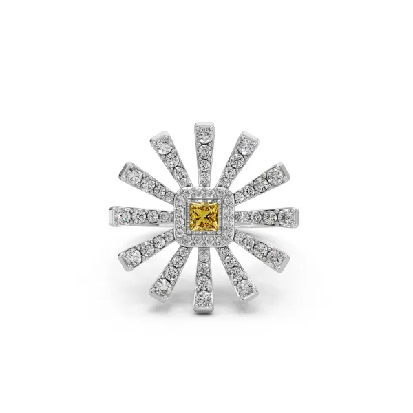 Amelia Luxury Floral Diamond Cocktail Ring With Princess Cut Yellow Stone