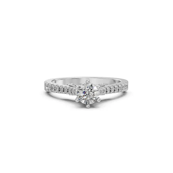 10K White Gold Central Round Natural Diamond Engagement Ring