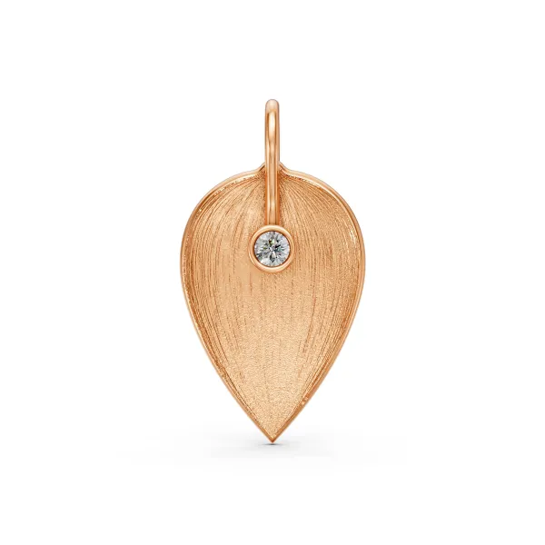 10K Rose Gold Leaf Shaped Natural Diamond Pendant