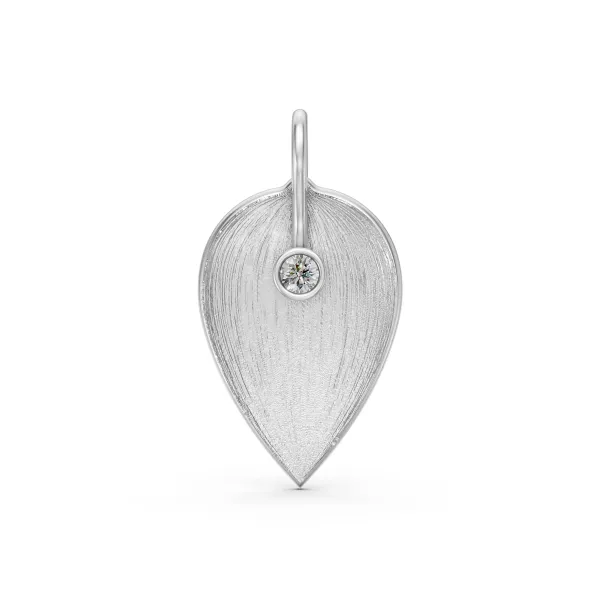 10K White Gold Leaf Shaped Natural Diamond Pendant