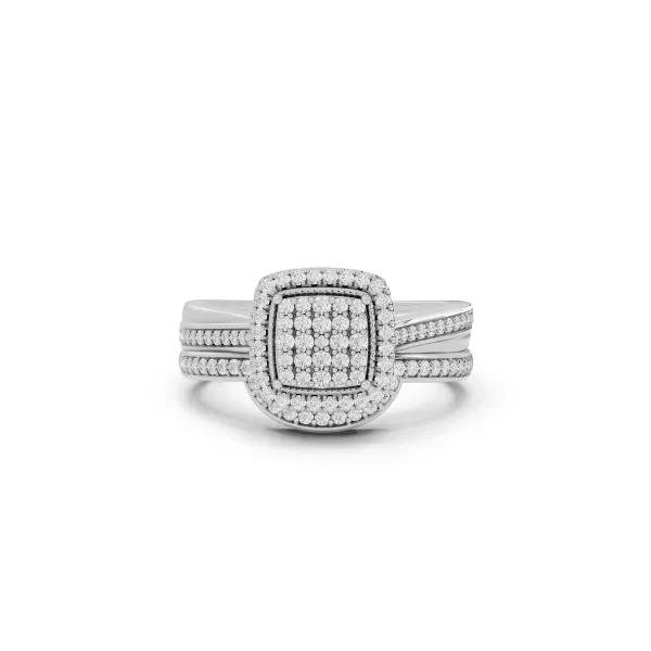 Paloma 10K White Gold Cushion Shaped Cluster Round Natural Diamond Bridal Ring Set With Double Halo