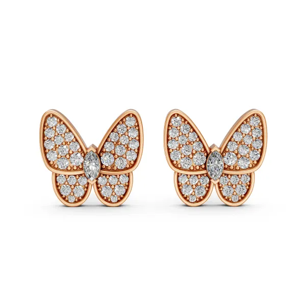 10K Rose Gold Butterfly Shape Natural Diamond Stud Earrings