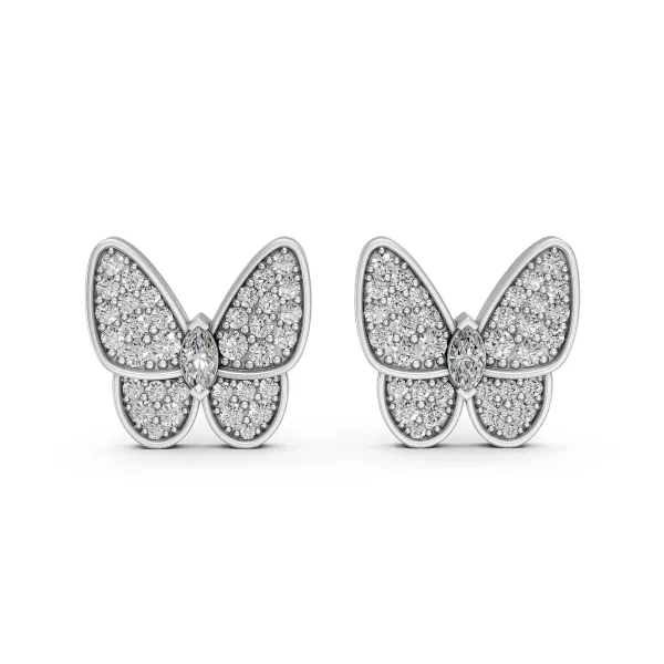 10K White Gold Butterfly Shape Natural Diamond Stud Earrings