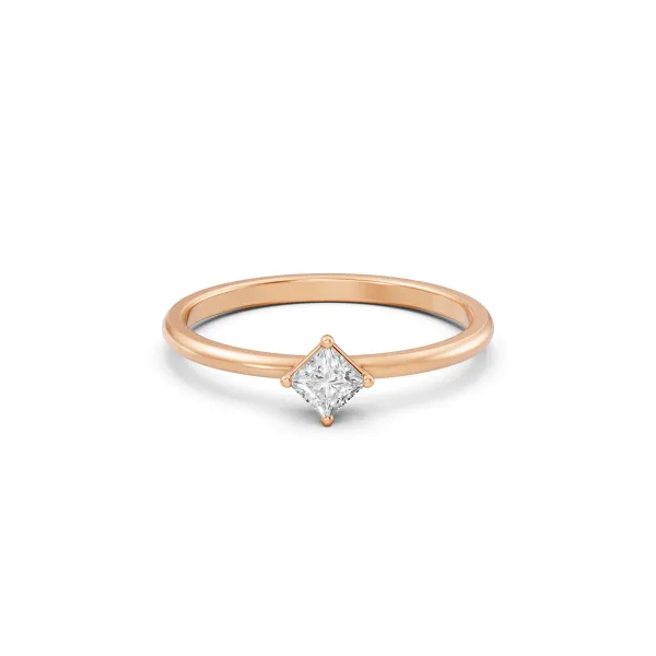 Dia 10K Rose Gold 0.20 CT Princess Natural Diamond Solitaire Ring For Women