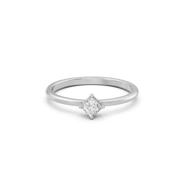 Dia 10K White Gold 0.20 CT Princess Natural Diamond Solitaire Ring For Women