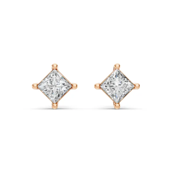 Cleo 10K Rose Gold Elegant Princess Cut Natural Diamond Solitaire Earrings