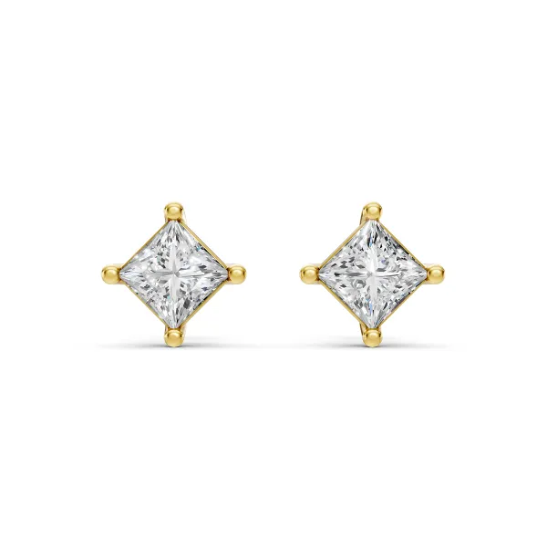 Cleo 10K Yellow Gold Elegant Princess Cut Natural Diamond Solitaire Earrings