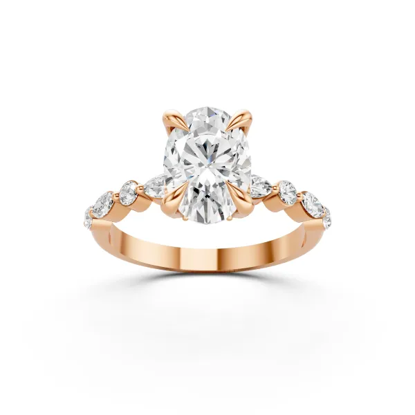 10K Rose Gold Marquise And Round Side Lab Grown Diamond Engagement Ring