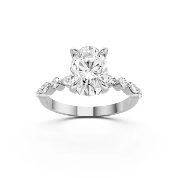 10K White Gold Marquise And Round Side Lab Grown Diamond Engagement Ring