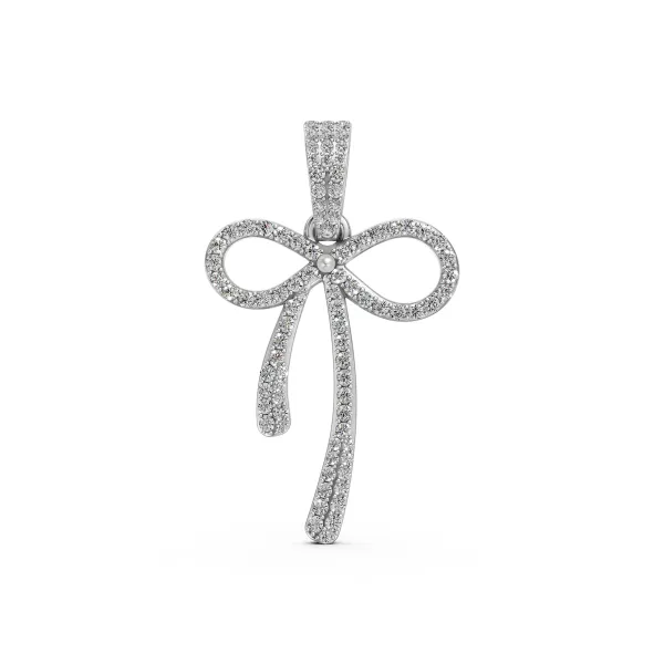 10K White Gold Natural Diamond Bow Pendant