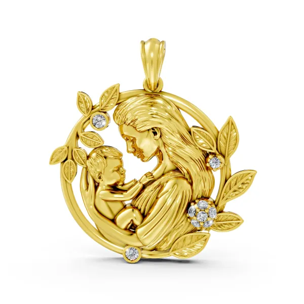 Mother Holding Her Baby Natural Diamond Pendant