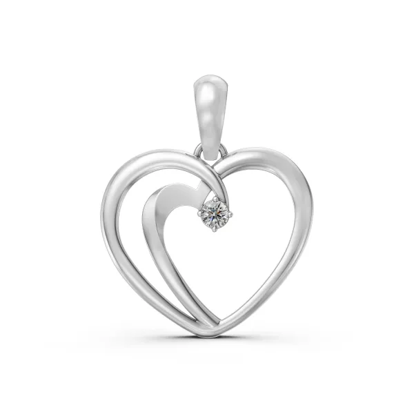 10K White Gold Women'S Heart Shaped Natural Diamond Pendant
