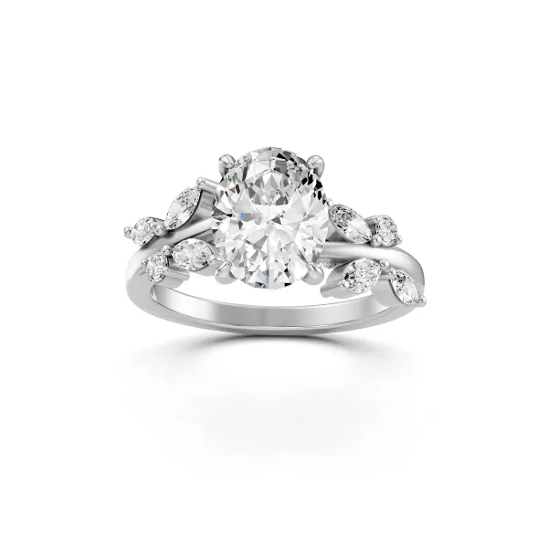 Aura Luxury Oval Lab Grown Diamond Floral Ring With Marquise Side Stones