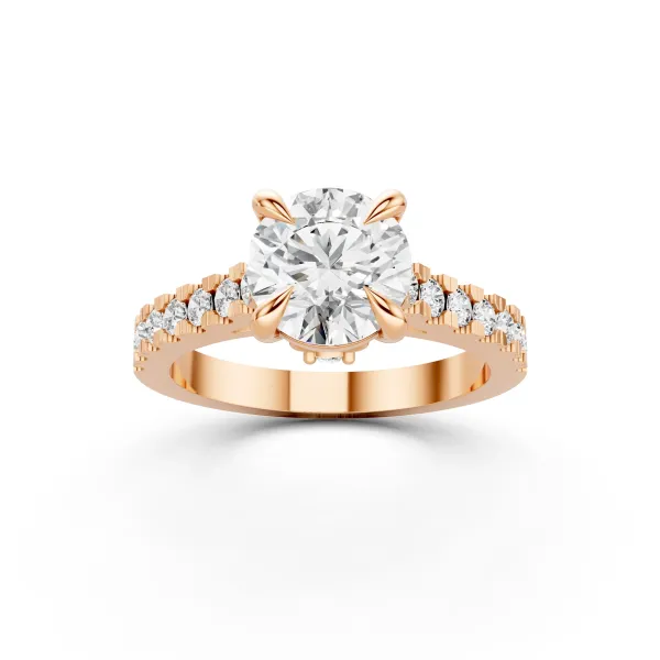 10K Rose Gold Round Lab Grown Center Diamond Double Side Diamond Ring