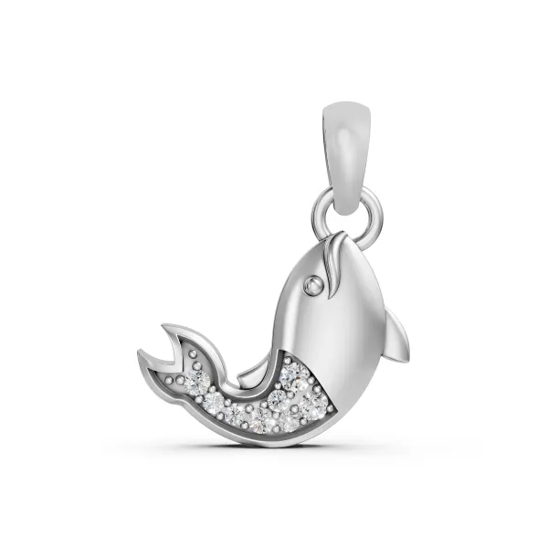 10K White Gold Dolphin Motif Natural Diamond Pendant