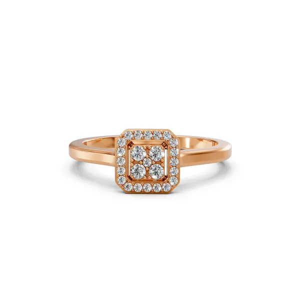 Amal 10K Rose Gold 0.19 CT Natural Diamond Cluster Engagement Ring With Halo Design