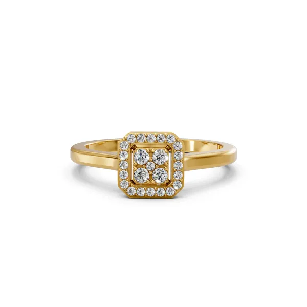 Amal 10K Yellow Gold 0.19 CT Natural Diamond Cluster Engagement Ring With Halo Design